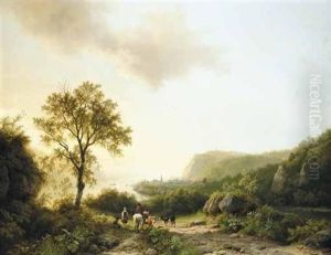 Cattle Drivers In A Landscape Overlooking The Rhine by Barend Cornelis Koekkoek