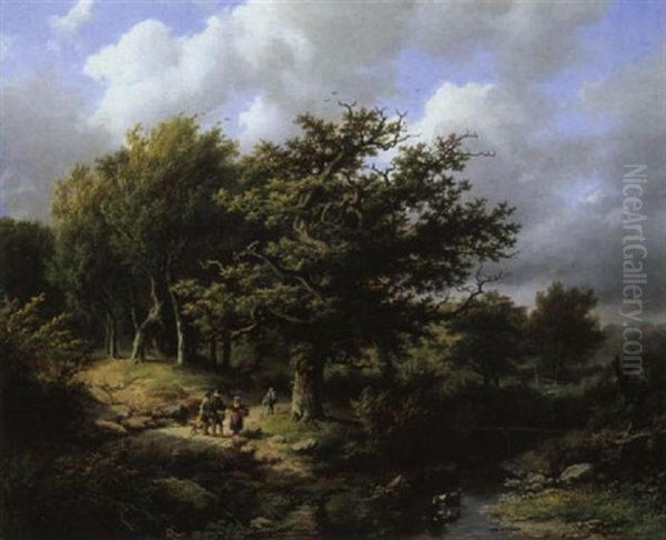 Bewaldete Landschaft Mit Jager Und Wanderern - view 1