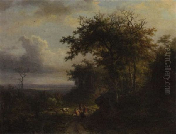 Peasanrs On A Wooded Path, A Valley Beyond - view 1