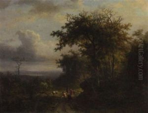 Peasanrs On A Wooded Path, A Valley Beyond