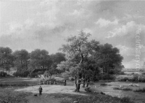 Pastoral Landscape With Figures And Grazing Sheep - view 1