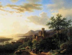 Travellers In A Path In An Extensive Rhineland Landscape