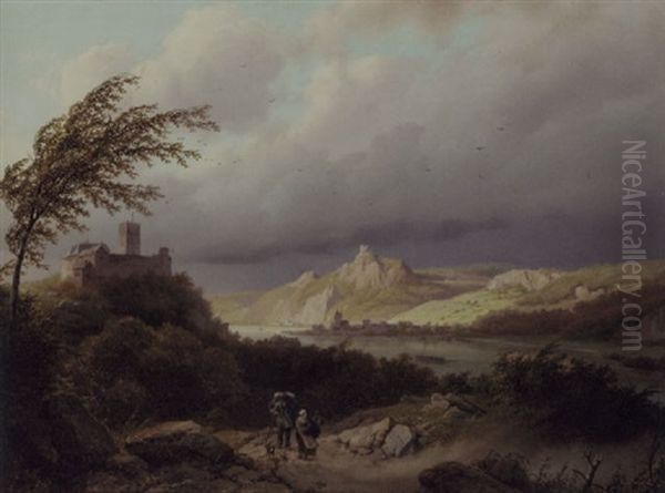 A Rhenish Landscape With Travellers On A Rocky Path, A Storm Approaching - view 1