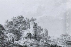 A Cowherd With Cattle Near A River by Barend Cornelis Koekkoek