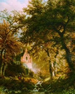 Boslandschap Met Kapel - Sous Bois by Barend Cornelis Koekkoek