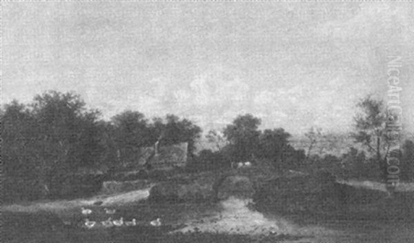 Weite Niederlandische Landschaft Mit Bauernkate An Einem Flusslauf - view 1