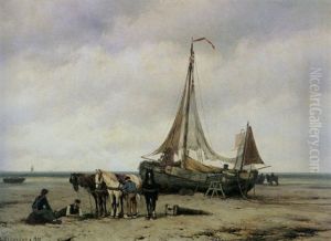 Fishermen By A Beached Bomschuit Fishermen By A Beached Bomschuit