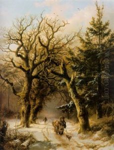 Travellers On A Snowy Path by Barend Cornelis Koekkoek