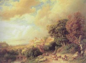 Niederdeutsche Landschaft Mit Kastellartigem Gebaude Auf Einer Anhohe by Barend Cornelis Koekkoek