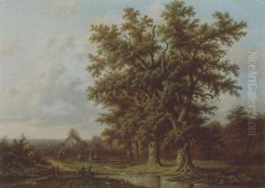 Landschaft Mit Grosser Eiche Und Holzfallern by Barend Cornelis Koekkoek