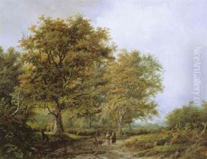 Travellers In An Extensive Wooded Landscape by Barend Cornelis Koekkoek