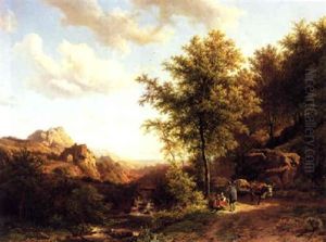 A Summer Landscape With Peasants Resting By A Mountain Stream by Barend Cornelis Koekkoek