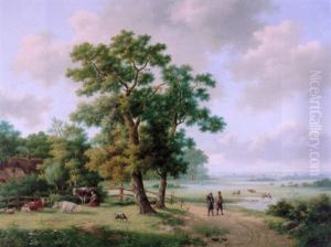 Travellers In An Extensive Landscape by Barend Cornelis Koekkoek