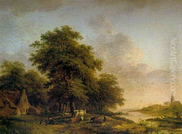 Cattle Grazing Beside A River - view 1