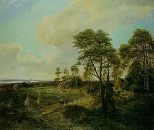Wooded River Landscape With Village In Foreground Wooded River Landscape With Village In Foreground
