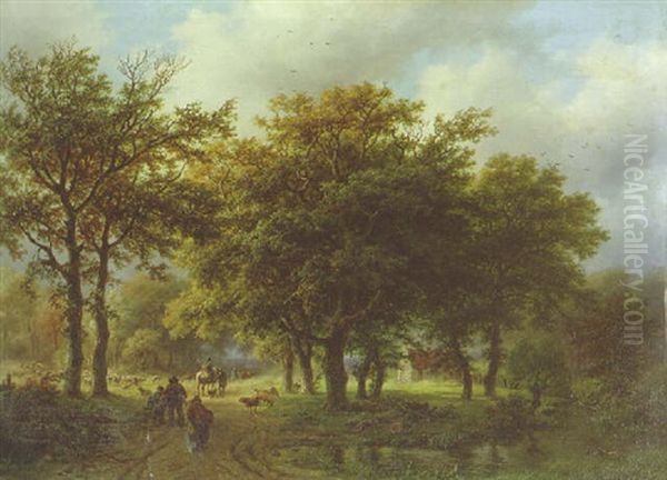 Country Folk In A Wooded Landscape - view 1
