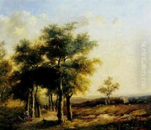 Landskab Med Mennesker Og Dyr Under Hoje Traeer by Barend Cornelis Koekkoek