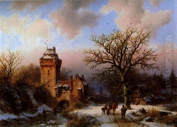 A Winter Landscape With Figures On A Path By A Frozen Canal - view 1