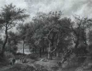 Wooded Hilly River Landscape by Barend Cornelis Koekkoek