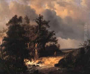 Sommerlandskab Med Mor Og Barn Ved Et Flodleje Sommerlandskab Med Mor Og Barn Ved Et Flodleje