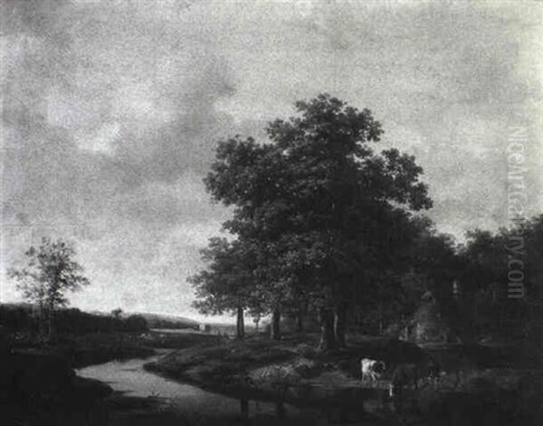 A June Evening/river View With Cattle Watering And Haying - view 1