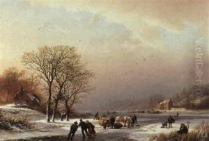 Winter Landscape With Figures On A Frozen River