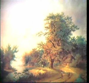 Paysage Lacustre Anime by Barend Cornelis Koekkoek