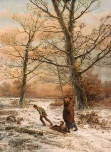 A Family Walking In A Snowy Landscape
