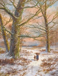 (walking In The Snow) by Hendrik Barend Koekkoek