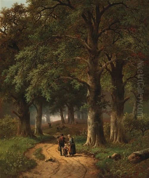 Encounter On The Woodland Path, Woodworkers In The Background - view 1