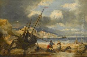 Fisherfolk Along The Shore by Hendrik Barend Koekkoek