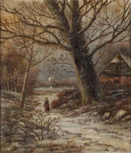 Winter Woodland Scene With Figure On Path by Hendrik Barend Koekkoek