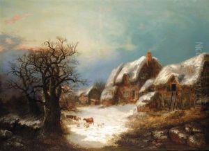 Winter Landscape With Cattle And Sheep by Hendrik Barend Koekkoek
