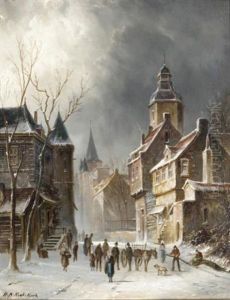 A Street Scene In Winter by Hendrik Barend Koekkoek