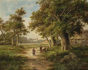 Resting Travellers On A Country Road by Hendrik Barend Koekkoek