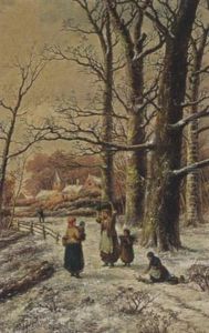 Wood Gatherers In A Winter Forest by Hendrik Barend Koekkoek