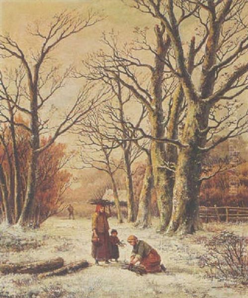 Women Gathering Wood In A Winter Landscape - view 1