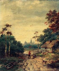 Shepherds On A Country Road With A Town In The Background by Hendrik Barend Koekkoek