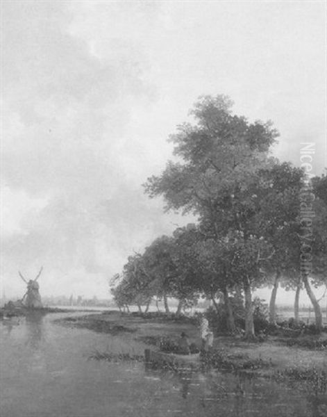 Anglers In A River Landscape - view 1