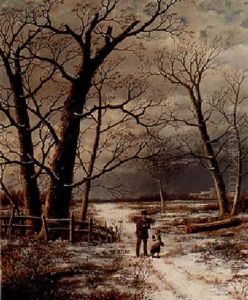 Figures On A Snowy Country Road by Hendrik Barend Koekkoek