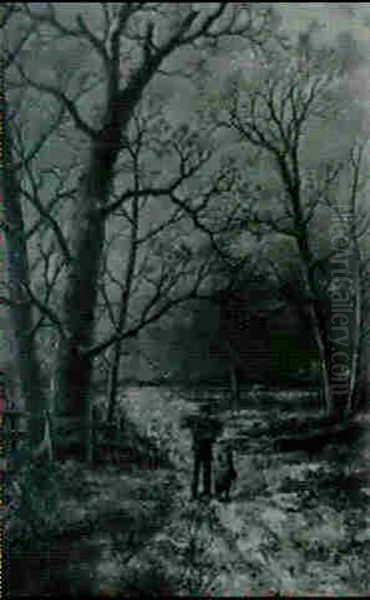 A Father And Daughter Gathering Sticks In The Snow - view 1