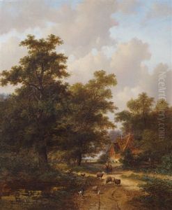 Landscape With Figures And Animals by Hendrik Pieter Koekkoek