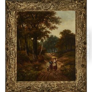 Figures On A Wooded Path With Sheep Figures On A Wooded Path With Sheep