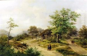 Rural Landscapes With Cottages And Figures On A Track To Foreground (a Pair)