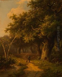 Hunter And His Dog On The Road by Hendrik Pieter Koekkoek