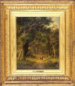 Figures On A Wooded Path (2 Works) by Hendrik Pieter Koekkoek