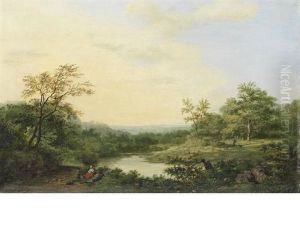 A Romantic River Landscape by Hendrik Pieter Koekkoek