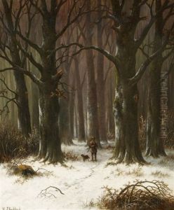 Jager Im Winterwald by Hendrik Pieter Koekkoek