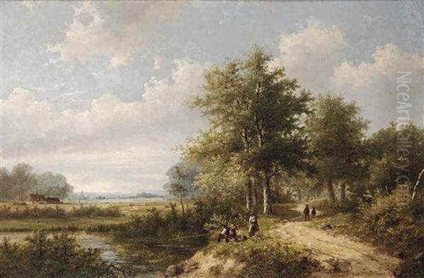 A Summer's Day With A Family Fishing By A Pond - view 1