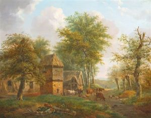 Landschaft Mit Bauernhof Und Viehherde by Hendrik Pieter Koekkoek